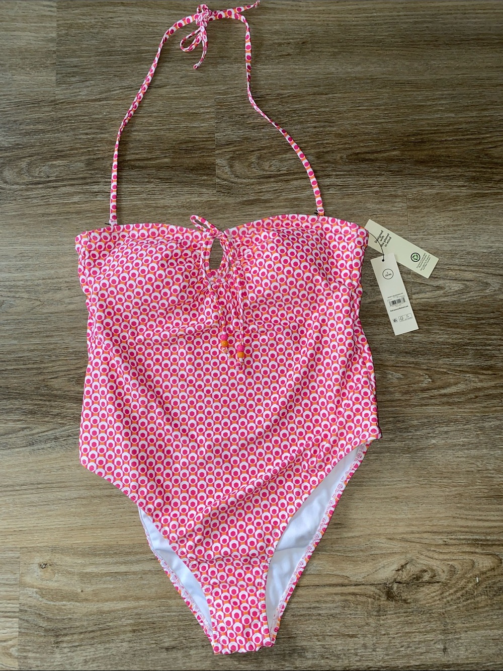 No Boundaries Pink & White Geometric Halter One-Piece Swimsuit